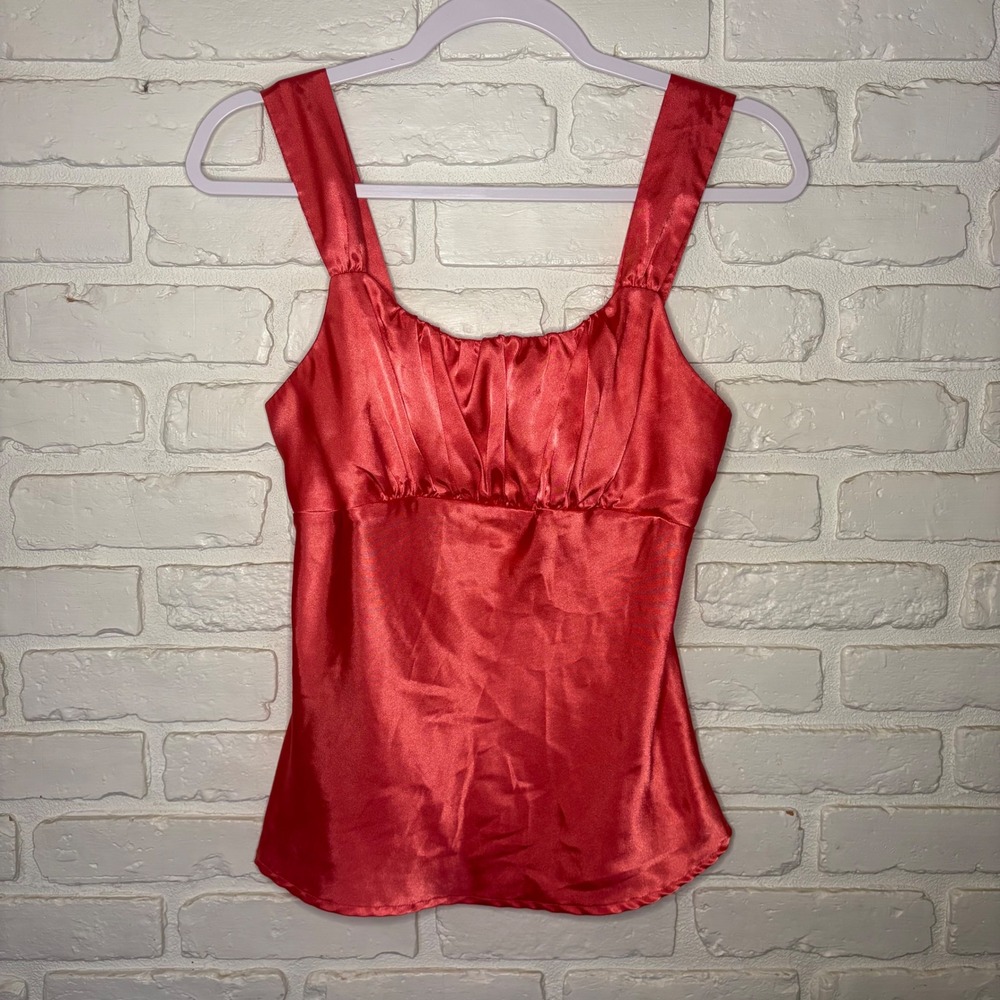 MetroStyle Pink Satin Ruched‎ Camisole Tank Top Y2K Women's Size 6 Small - Picture 2 of 6